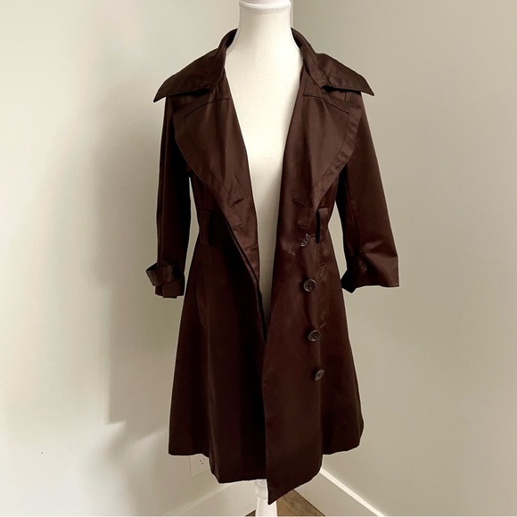 Bebe Vintage Y2K Brown Satin Trench Coat Double Breasted Size Extra Small - Picture 10 of 11